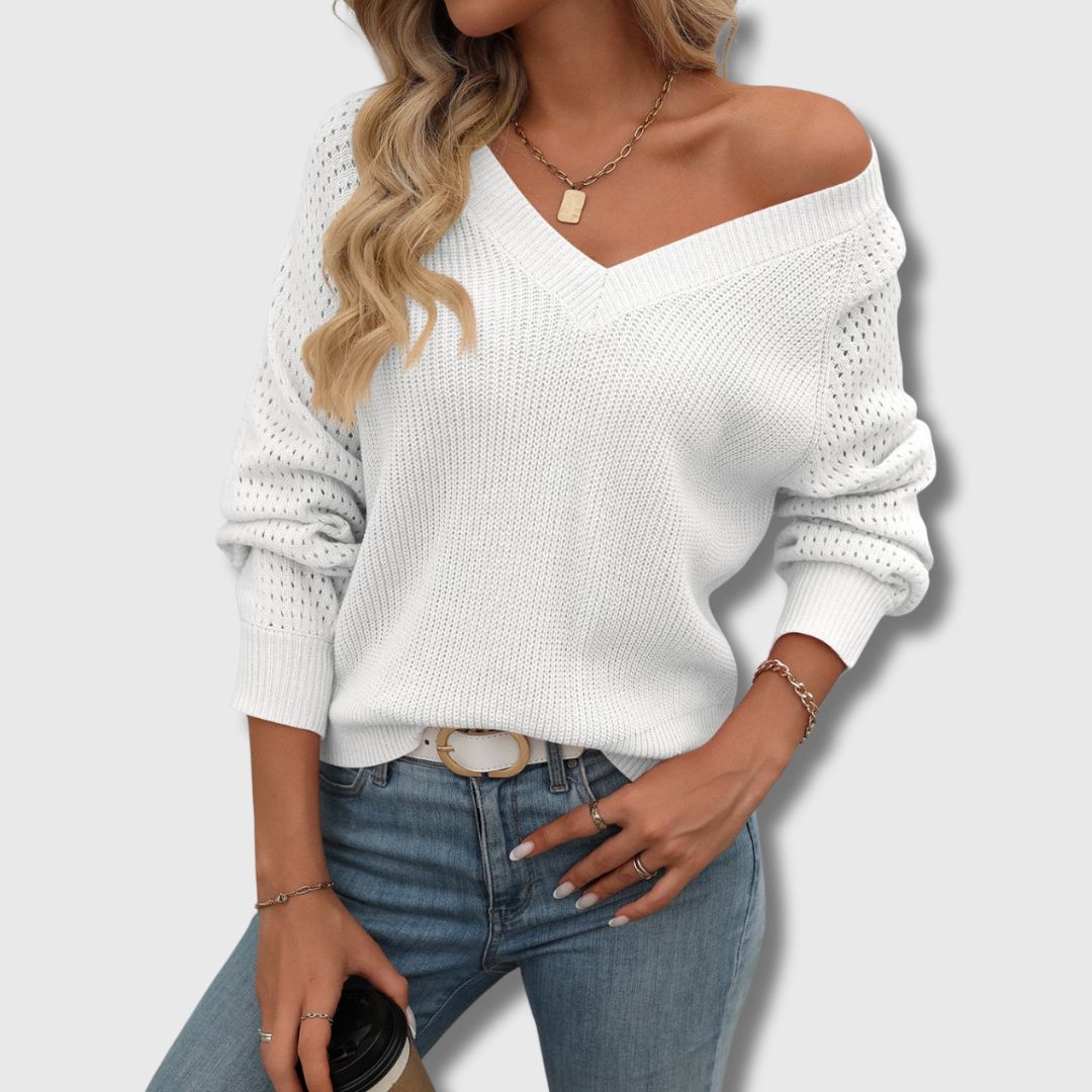 Elegant V Neck Jade Sweater