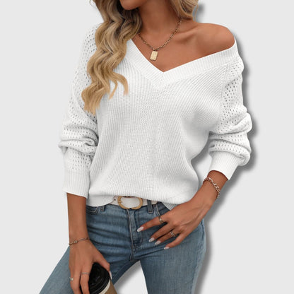 Elegant V Neck Jade Sweater