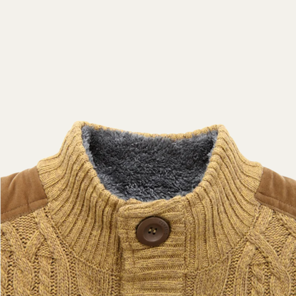 Men's Wool Cardigan Fleece Lined Winter Gray