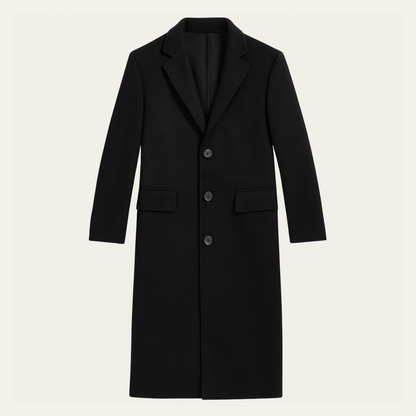 Men's Wool Single Breasted Coat Minimal Black - Vonnera
