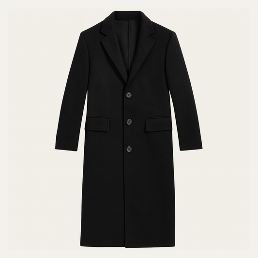 Men's Wool Single Breasted Coat Minimal Black - Vonnera
