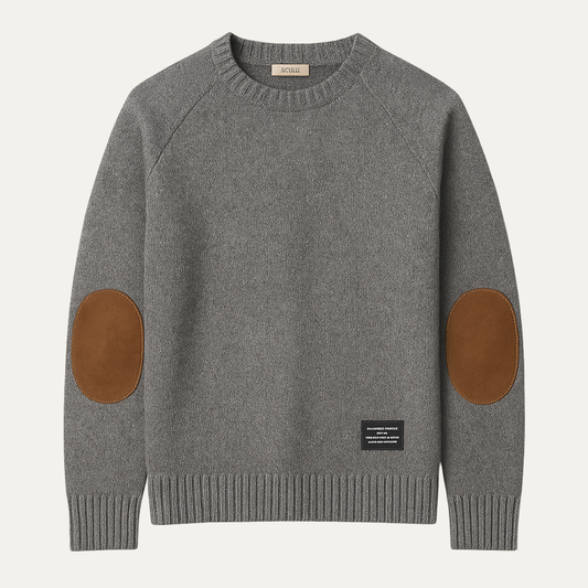 Porta Romana Men's Knitted Crew Neck Sweater Elbow Patches - Vonnera
