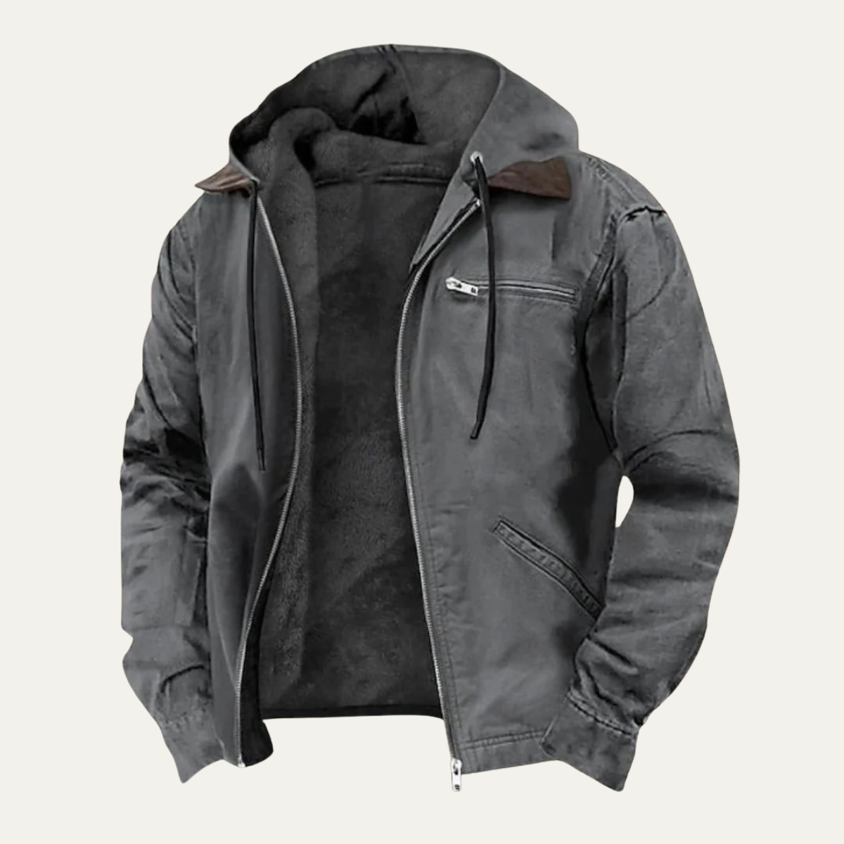 Men's Fleece Lined Hooded Jacket Warm Winter