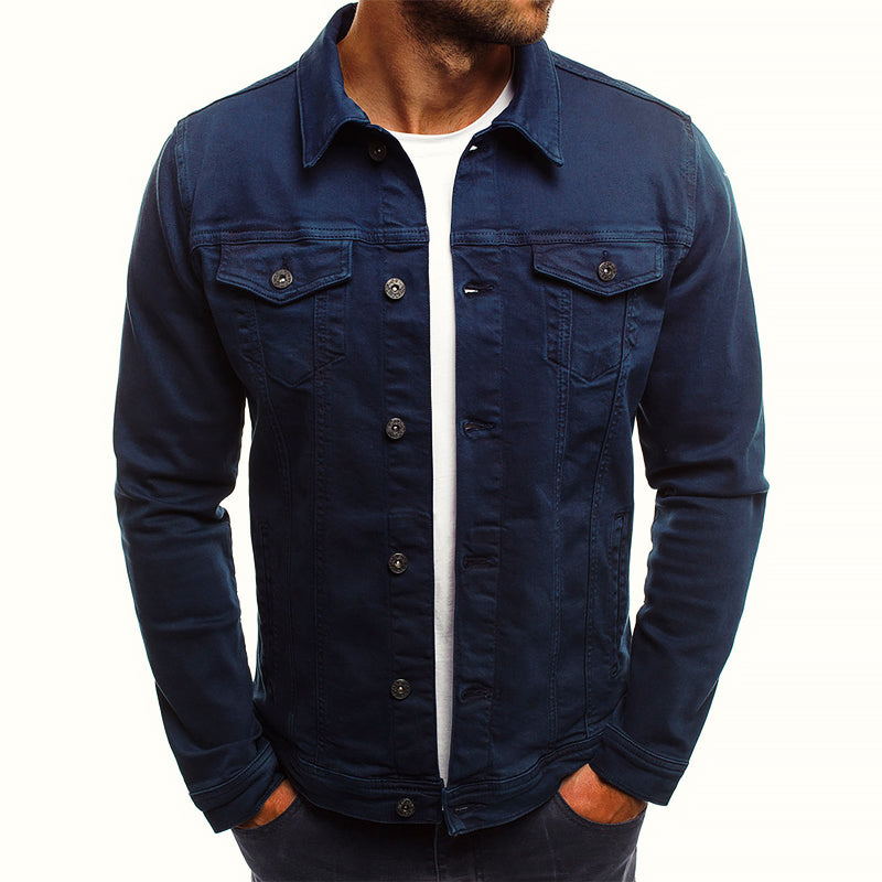 Men's Slim Fit Denim Jacket Cotton Blend Blue - Vonnera