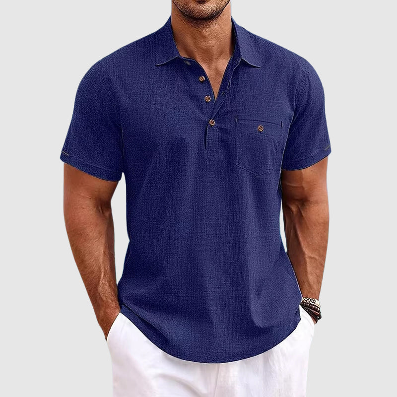 Men's Short Sleeve Polo Shirt Cotton Chest Pocket