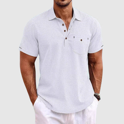 Men's Short Sleeve Polo Shirt Cotton Chest Pocket