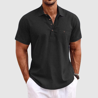 Men's Short Sleeve Polo Shirt Cotton Chest Pocket
