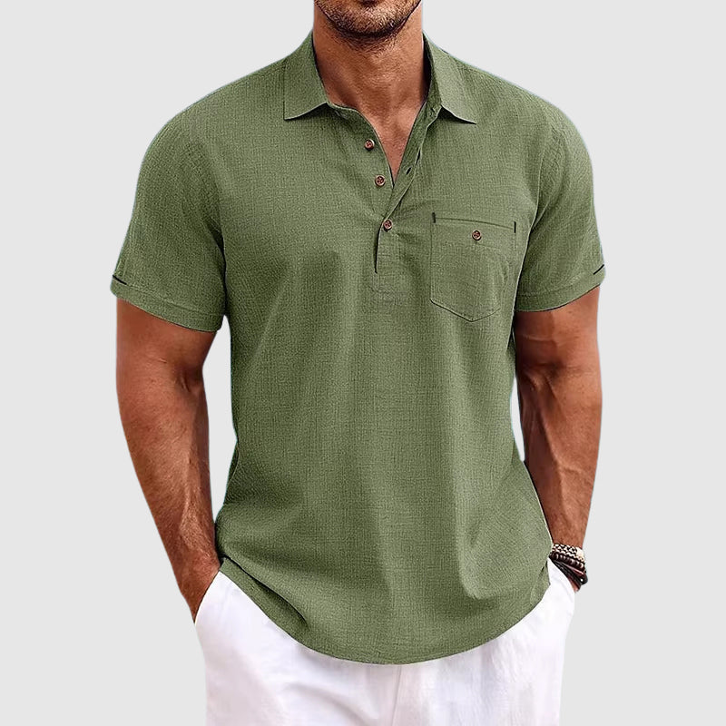 Men's Short Sleeve Polo Shirt Cotton Chest Pocket