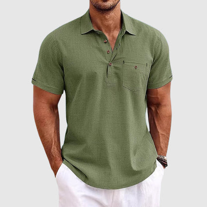 Men's Short Sleeve Polo Shirt Cotton Chest Pocket