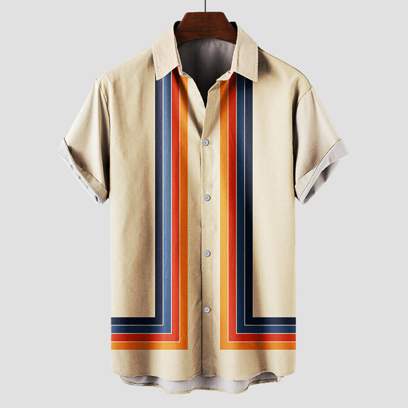 Men's Short Sleeve Stripe Button Down Shirt - Vonnera