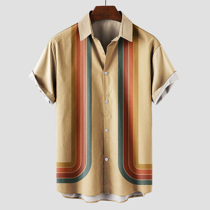 Men's Short Sleeve Stripe Button Down Shirt