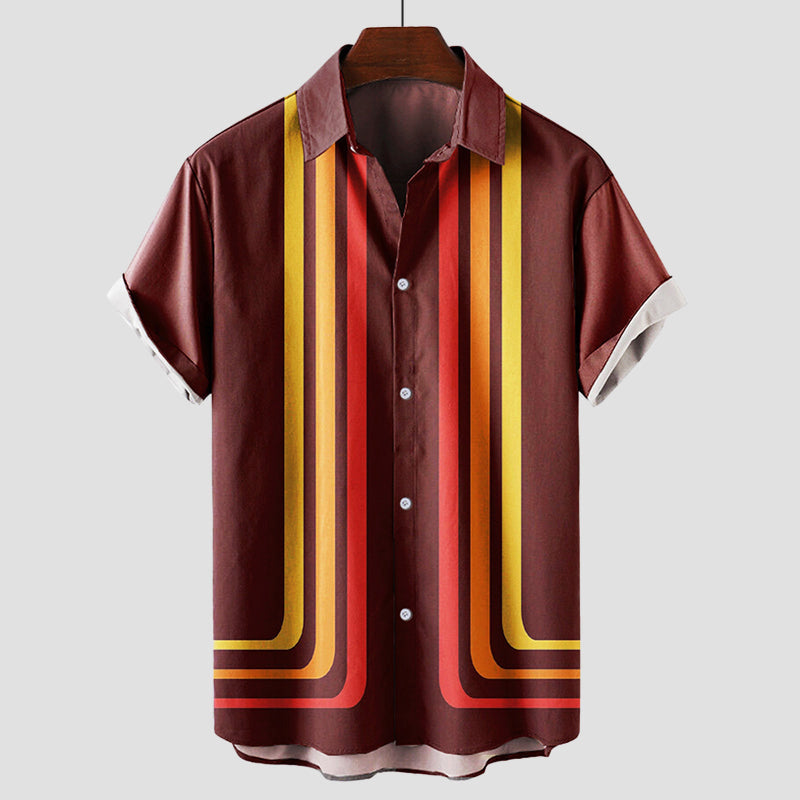 Men's Short Sleeve Stripe Button Down Shirt