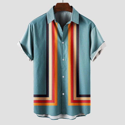 Men's Short Sleeve Stripe Button Down Shirt