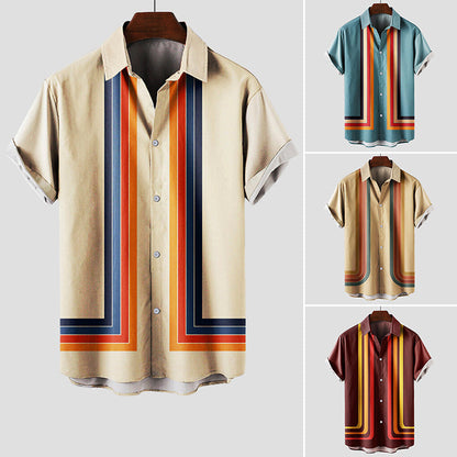 Men's Short Sleeve Stripe Button Down Shirt