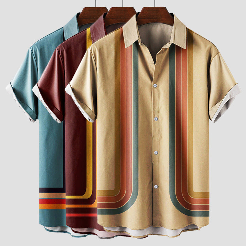 Men's Short Sleeve Stripe Button Down Shirt