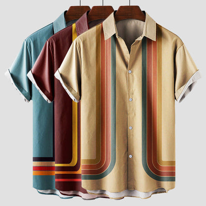 Men's Short Sleeve Stripe Button Down Shirt