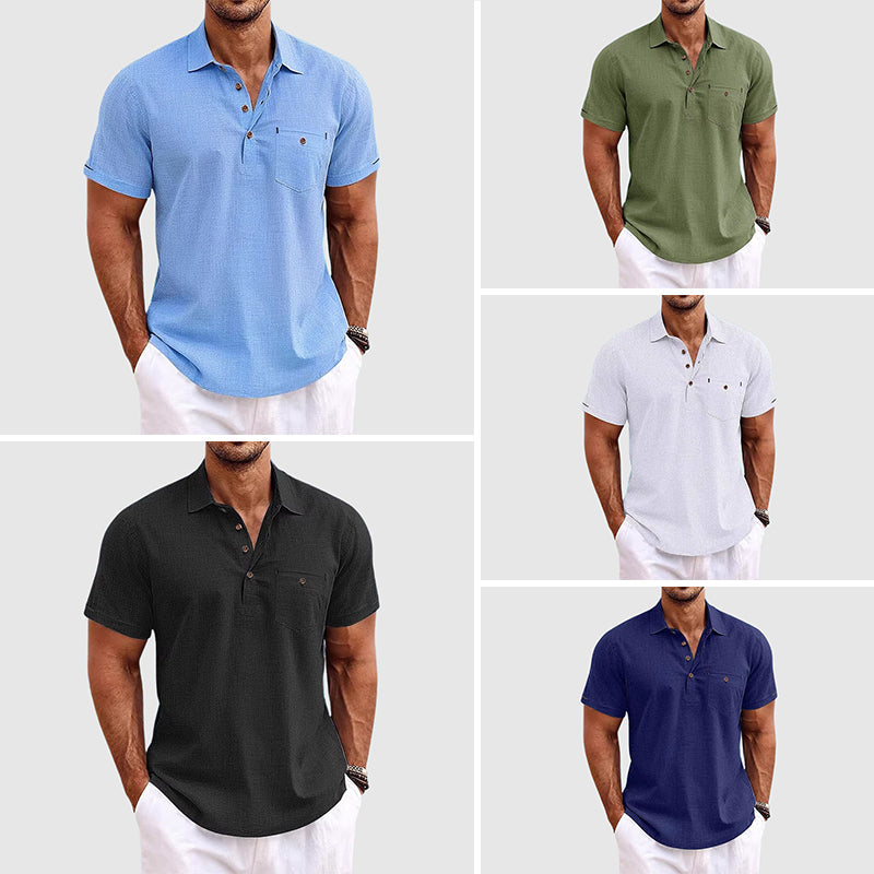 Men's Short Sleeve Polo Shirt Cotton Chest Pocket