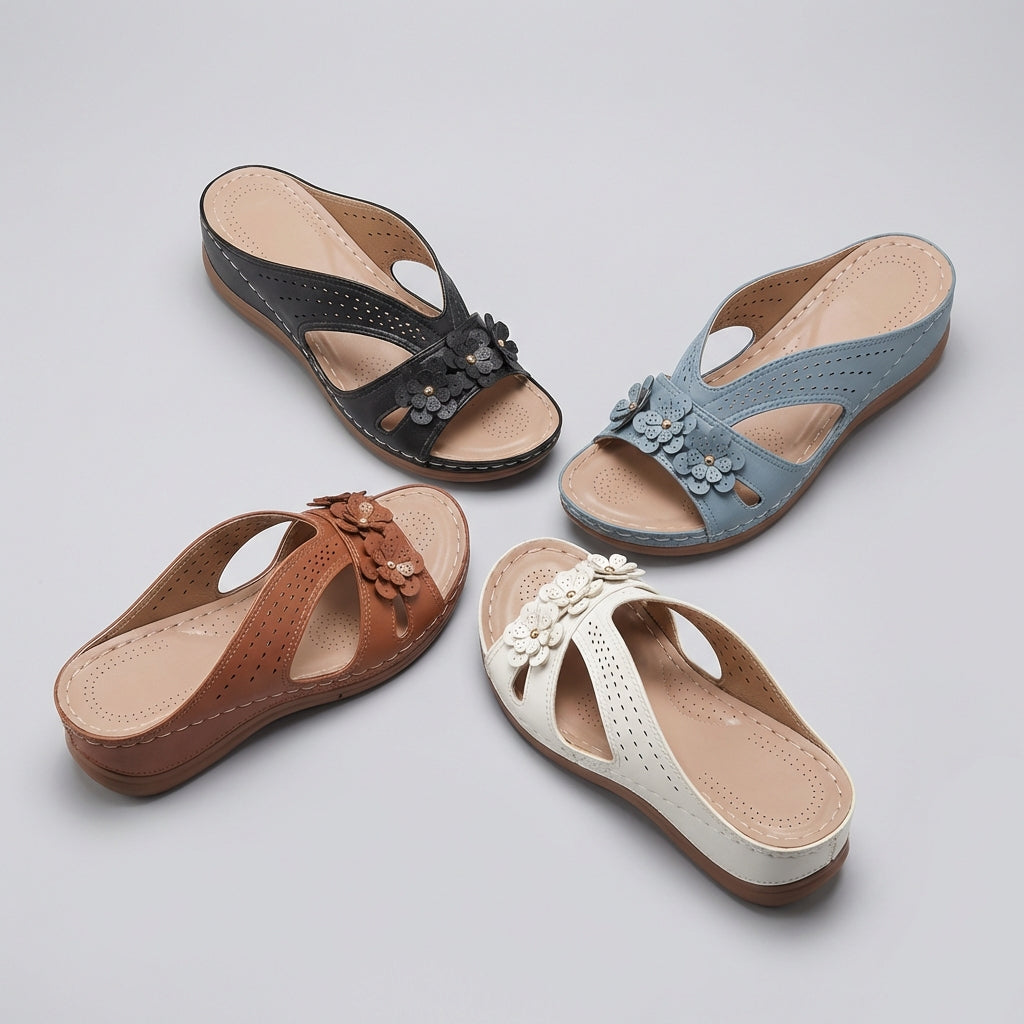 Women's Slip-On Wedge Sandals Floral Contoured Comfort