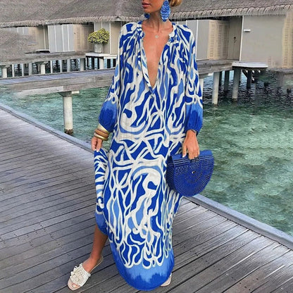 Women's Abstract Print Beach Cover Up Loose Fit
