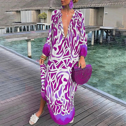 Women's Abstract Print Beach Cover Up Loose Fit