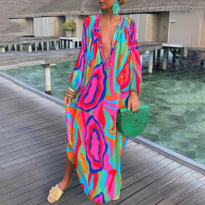 Women's Abstract Print Beach Cover Up Loose Fit