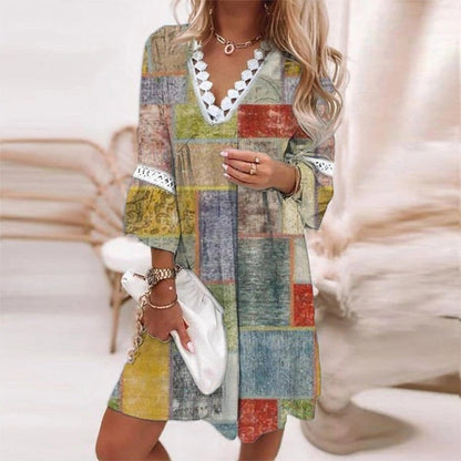 Penelope | Women's Boho Loose Fit Printed Mini Dress Evening