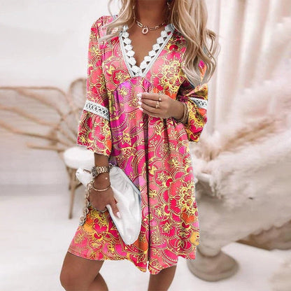 Women's Printed Mini Dress Loose Fit Boho Evening