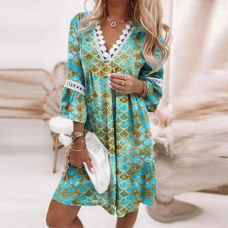 Women's Printed Mini Dress Loose Fit Boho Evening