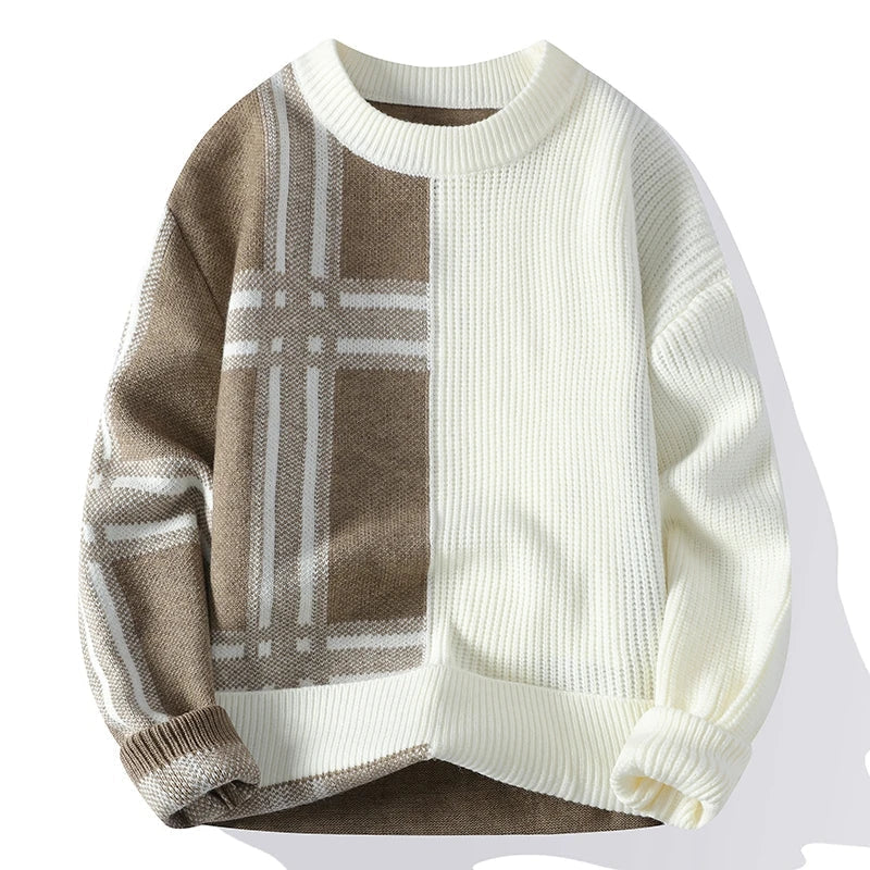 Men's Crew Neck Jumper Patchwork Knitwear - Vonnera