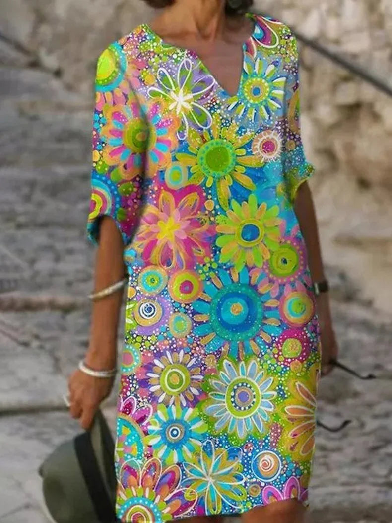 Women's V-Neck Floral Dress - Vonnera
