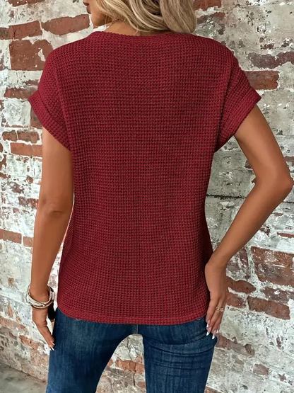 Twist-Hem Waffle Tee for Women – Effortless Style & Comfort-Caliboot
