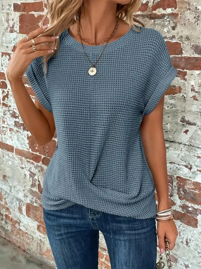 Women's Waffle Knit T-Shirt Twist Hem - Vonnera