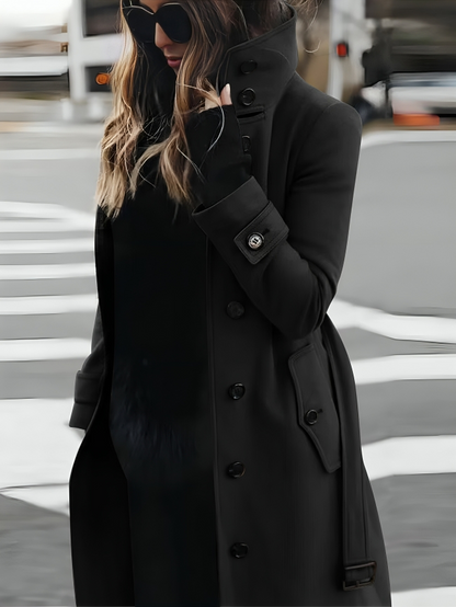 Women's Long Coat High Collar Elegant Belt