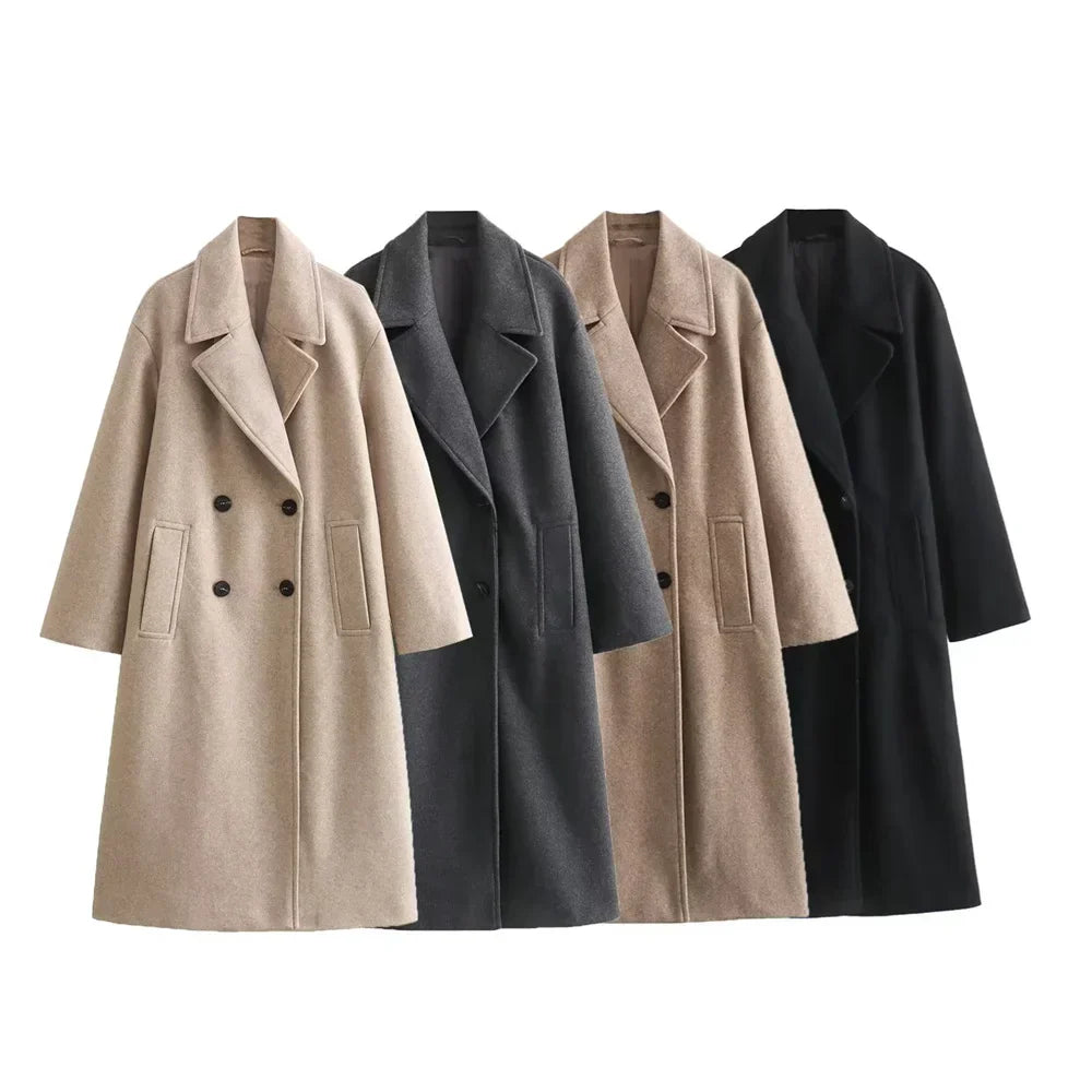 Women's Double Breasted Long Tailored Coat