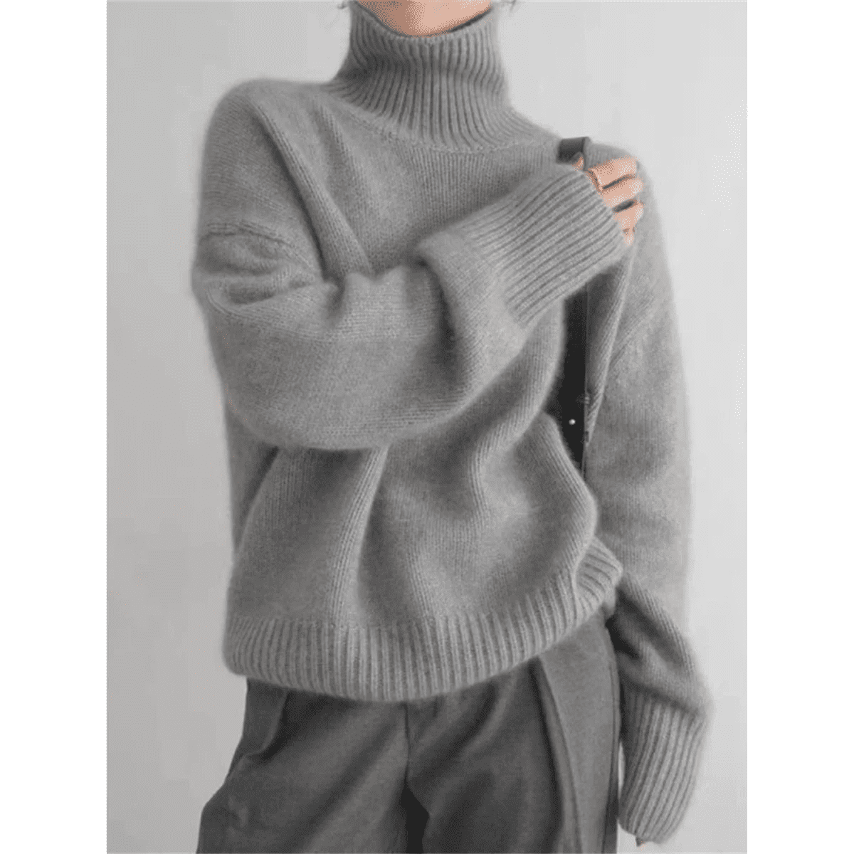 Women's Relaxed Fit Turtleneck Sweater Ribbed Cozy - Vonnera