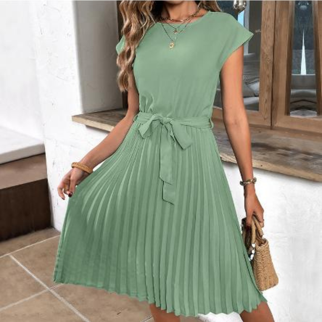 Women's Pleated Mini Dress Short Sleeve