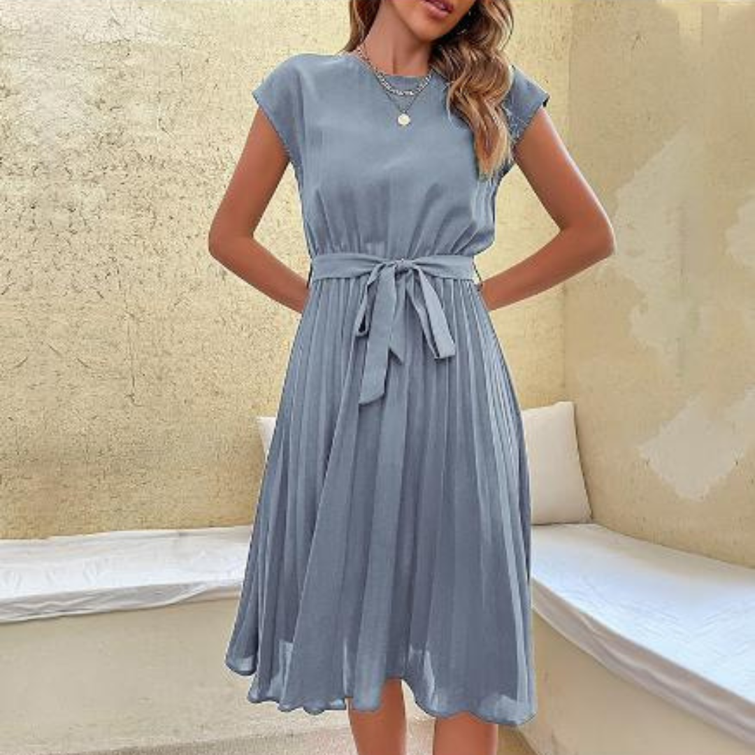 Women's Pleated Mini Dress Short Sleeve - Vonnera
