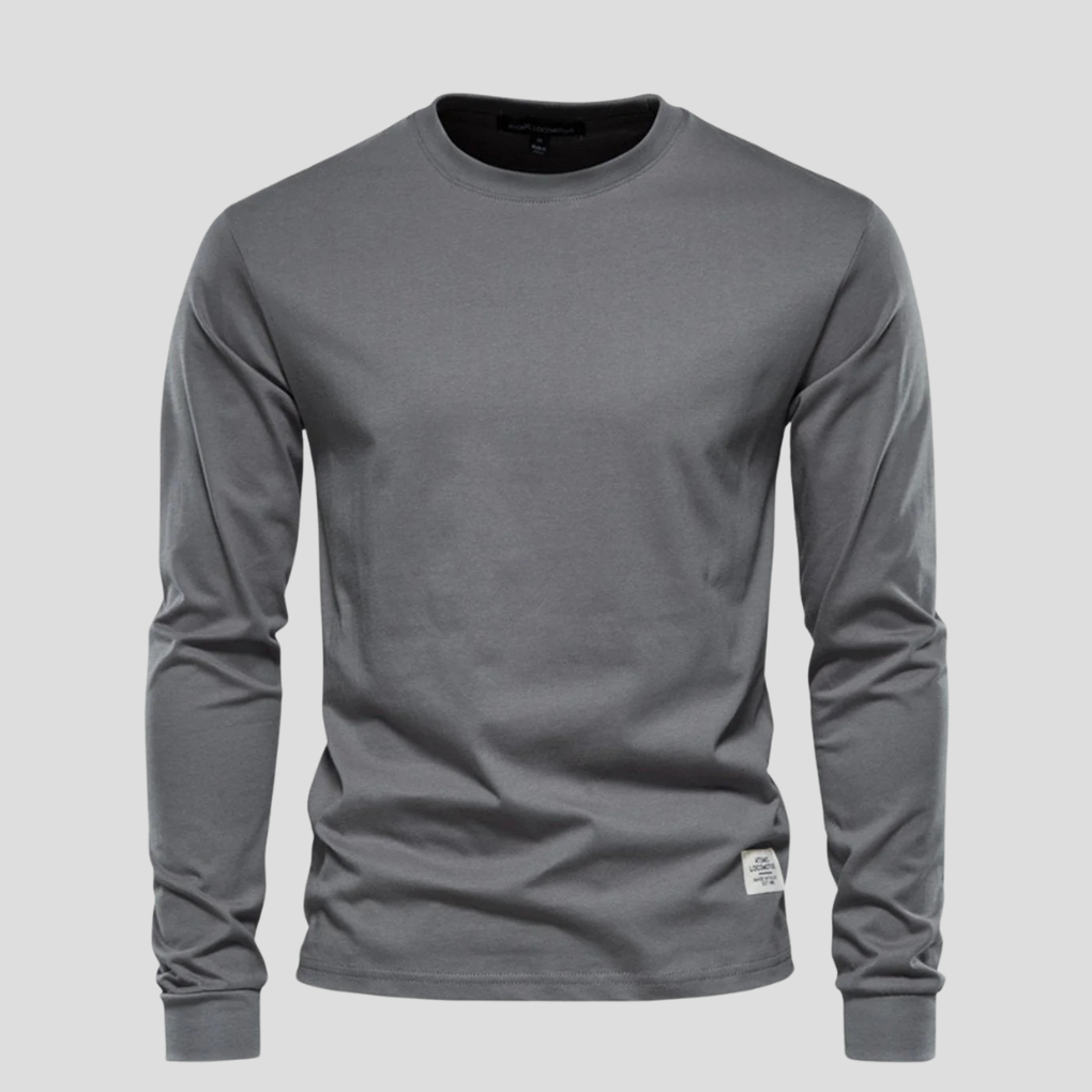 Men's Long Sleeved Round Neck Shirt Classic Cotton