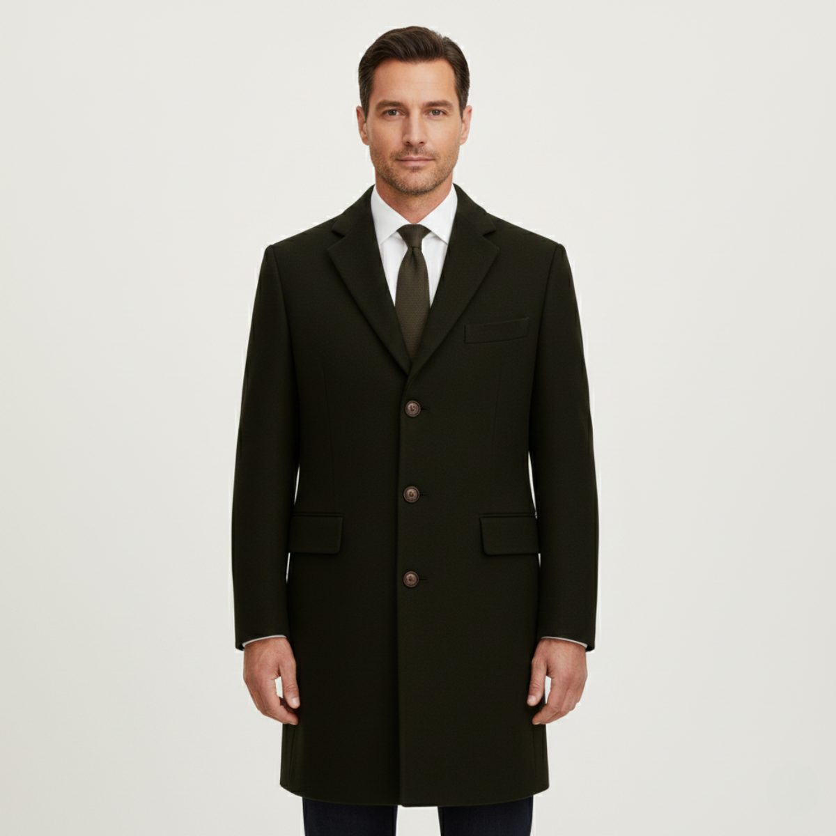 Men's Wool Blend Overcoat Single Breasted Navy