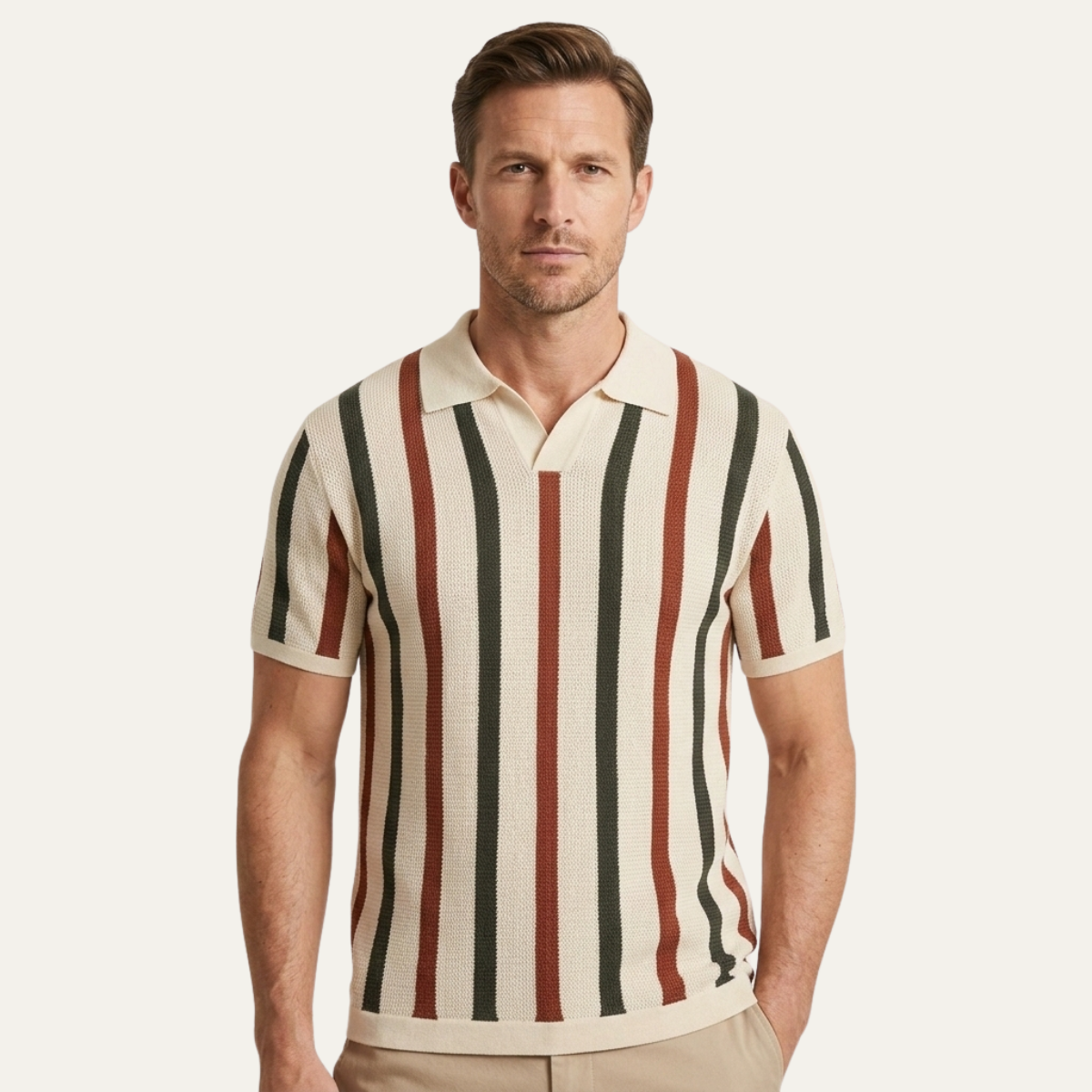 Men's Striped Polo Shirt Knit Cotton