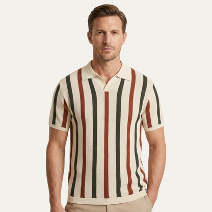 Men's Striped Polo Shirt Knit Cotton