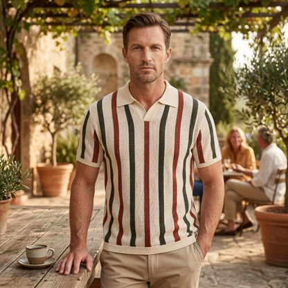 Men's Striped Polo Shirt Knit Cotton