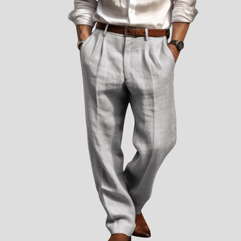 Men's Linen Pleated Trousers Casual Beige