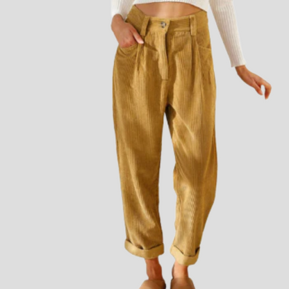 Corduroy Trousers Casual Textured Beige