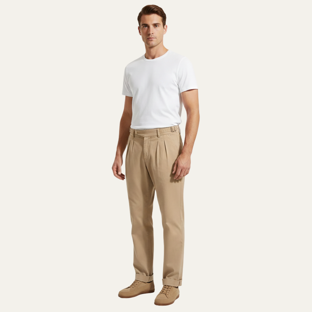 Men's Double Pleated Straight Leg Pants Vintage Style