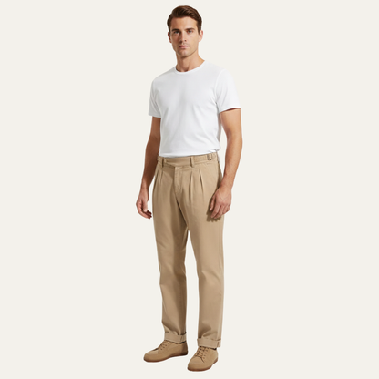 Men's Double Pleated Straight Leg Pants Vintage Style