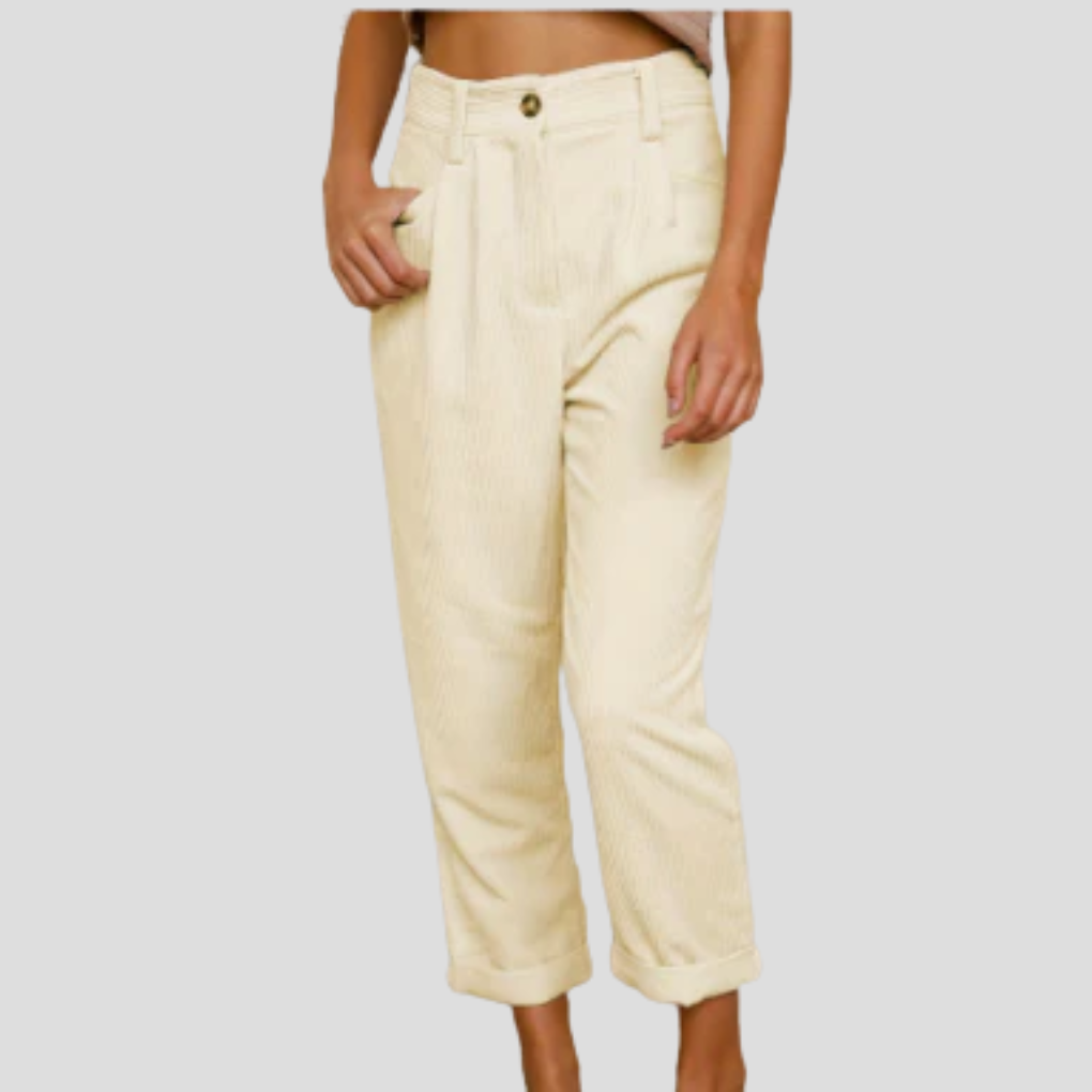 Corduroy Trousers Casual Textured Beige