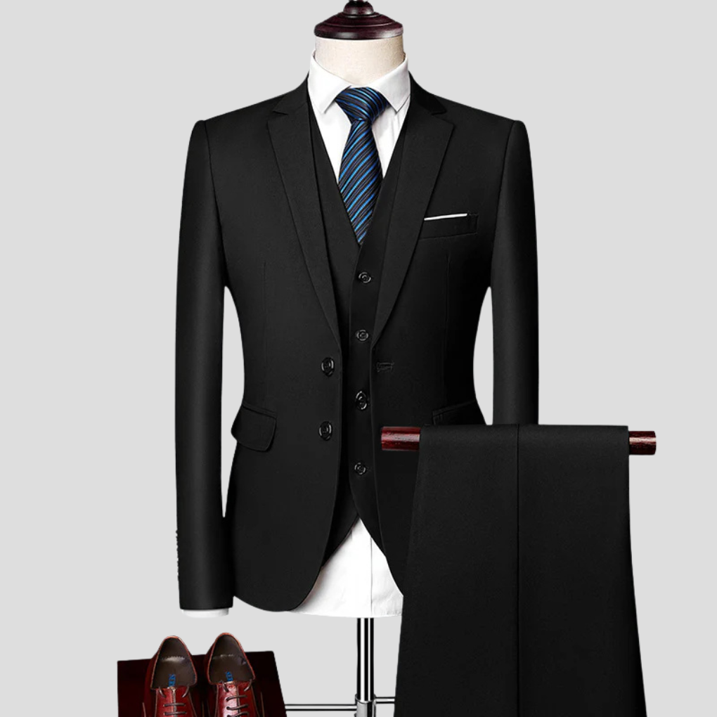 Men's Formal Suit Set Wool Black