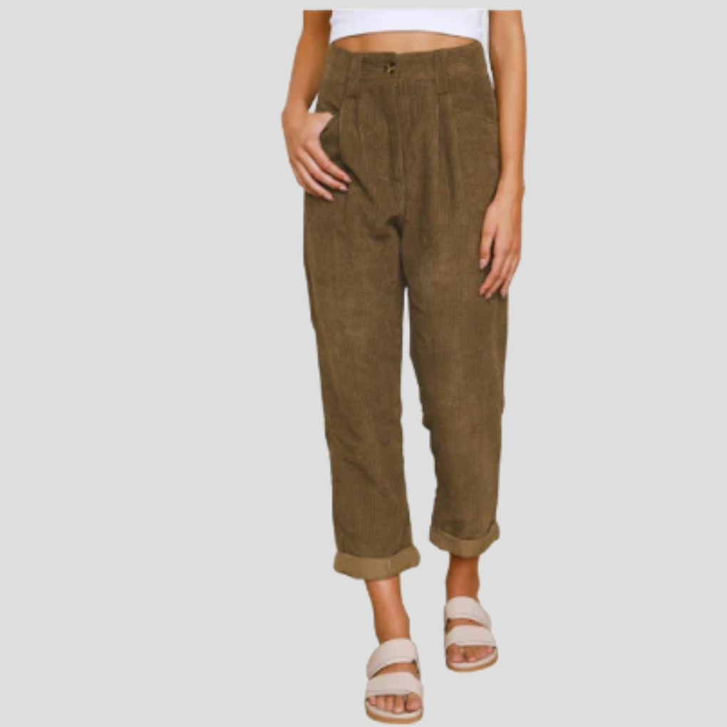 Corduroy Trousers Casual Textured Beige