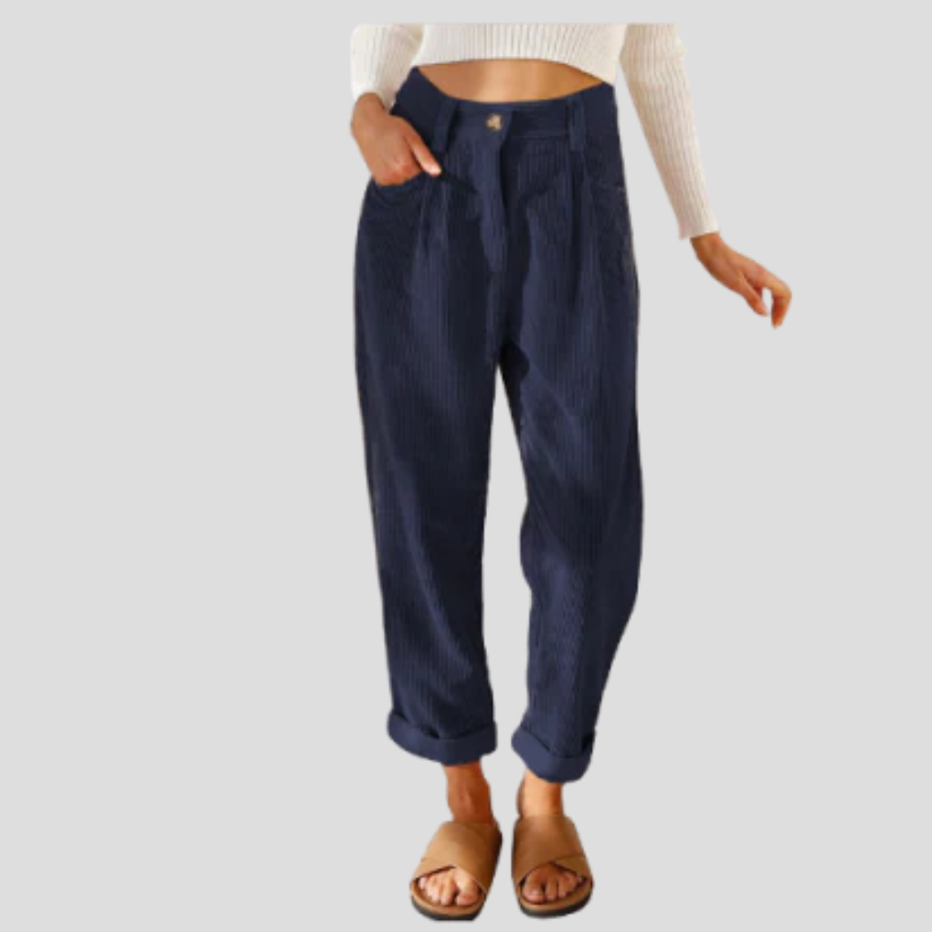 Corduroy Trousers Casual Textured Beige
